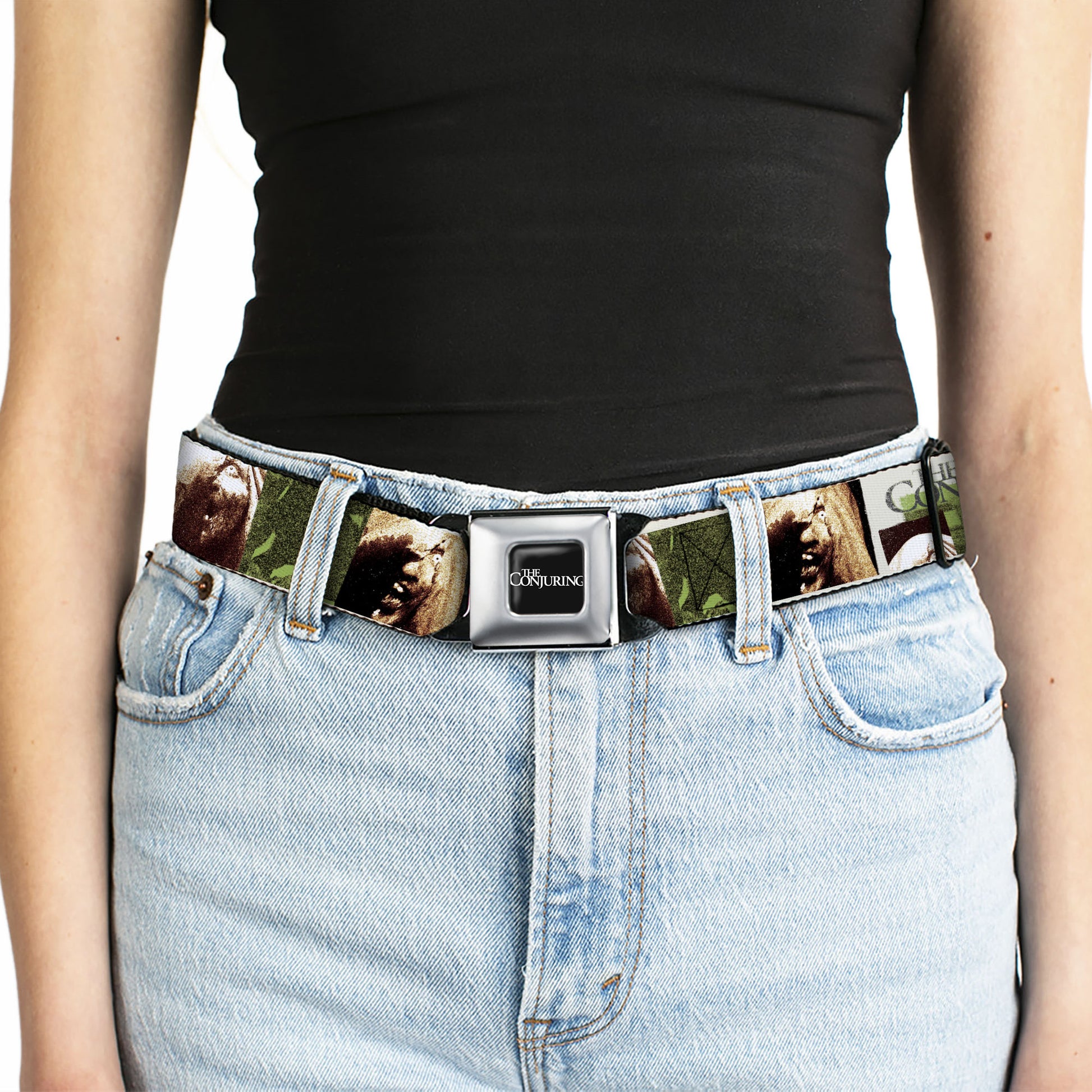 THE CONJURING Title Logo Full Color Black/White Seatbelt Belt - THE CONJURING Possession Scenes and Title Logo Webbing Seatbelt Belts The Conjuring