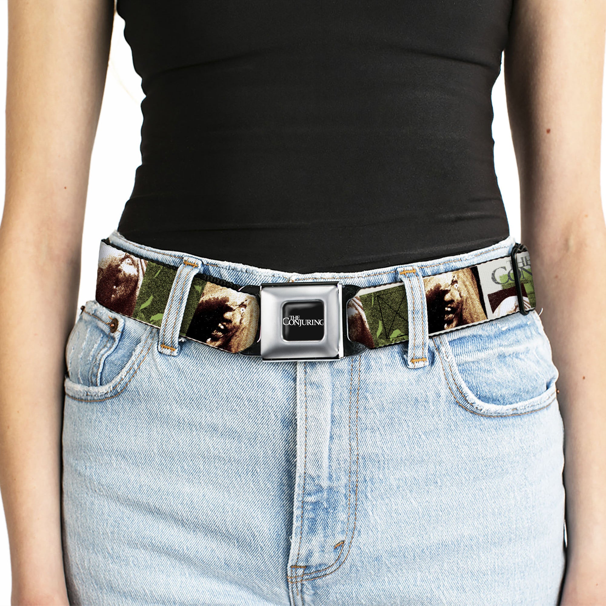 THE CONJURING Title Logo Full Color Black/White Seatbelt Belt - THE CONJURING Possession Scenes and Title Logo Webbing Seatbelt Belts The Conjuring
