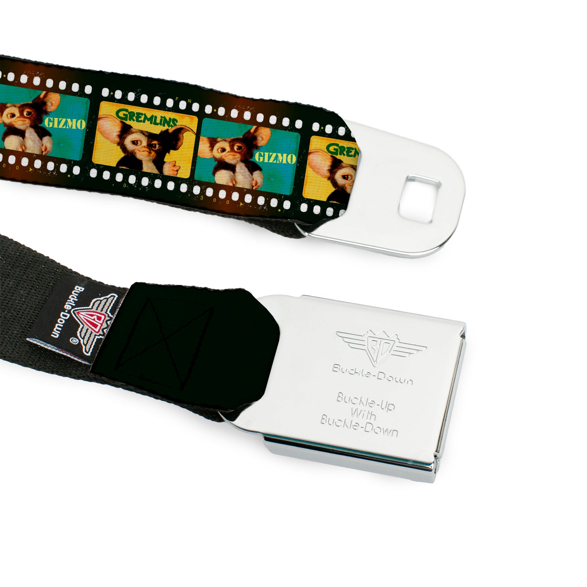 GREMLINS Title Logo Full Color Black/White/Red Seatbelt Belt - Gremlins GIZMO Film Strip Pose Blocks Webbing Seatbelt Belts Gremlins