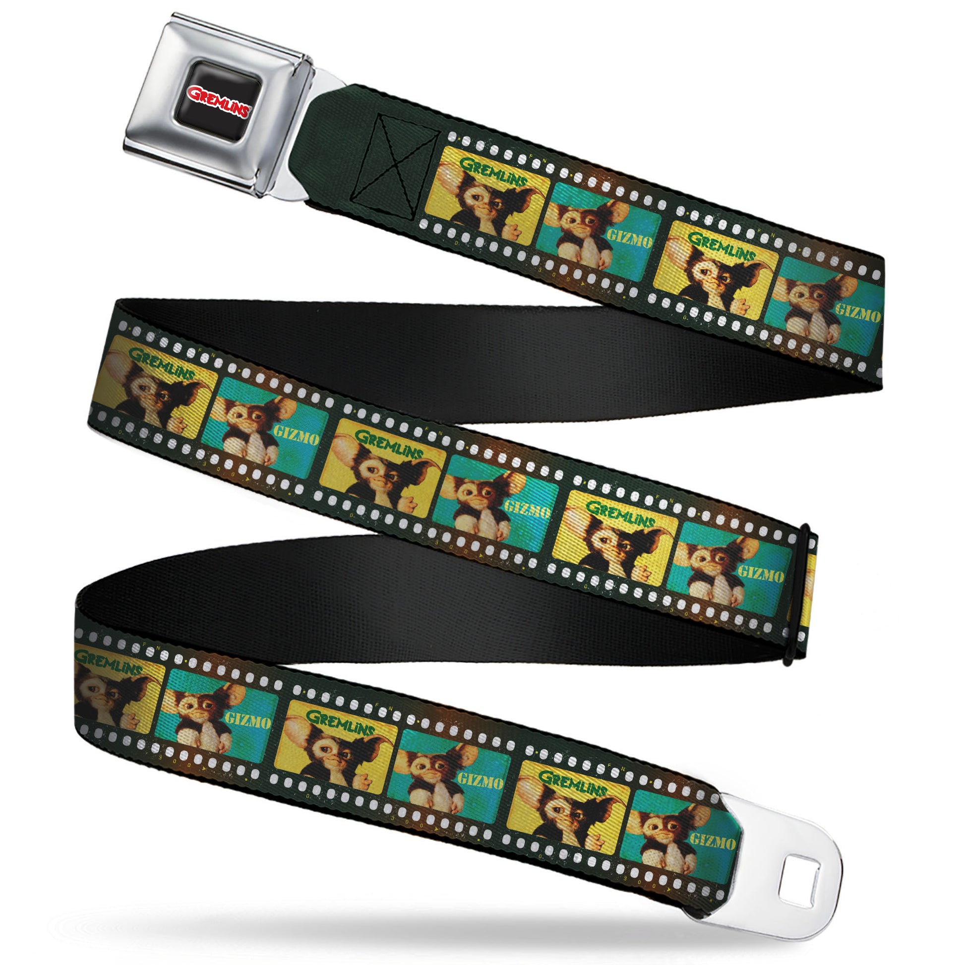 GREMLINS Title Logo Full Color Black/White/Red Seatbelt Belt - Gremlins GIZMO Film Strip Pose Blocks Webbing Seatbelt Belts Gremlins