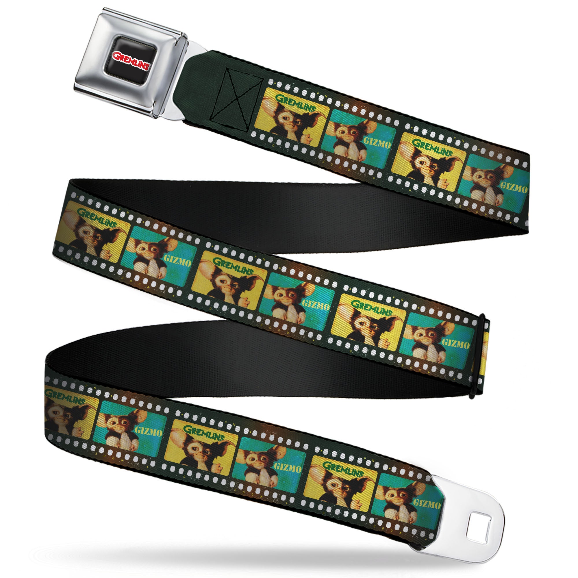 GREMLINS Title Logo Full Color Black/White/Red Seatbelt Belt - Gremlins GIZMO Film Strip Pose Blocks Webbing Seatbelt Belts Gremlins