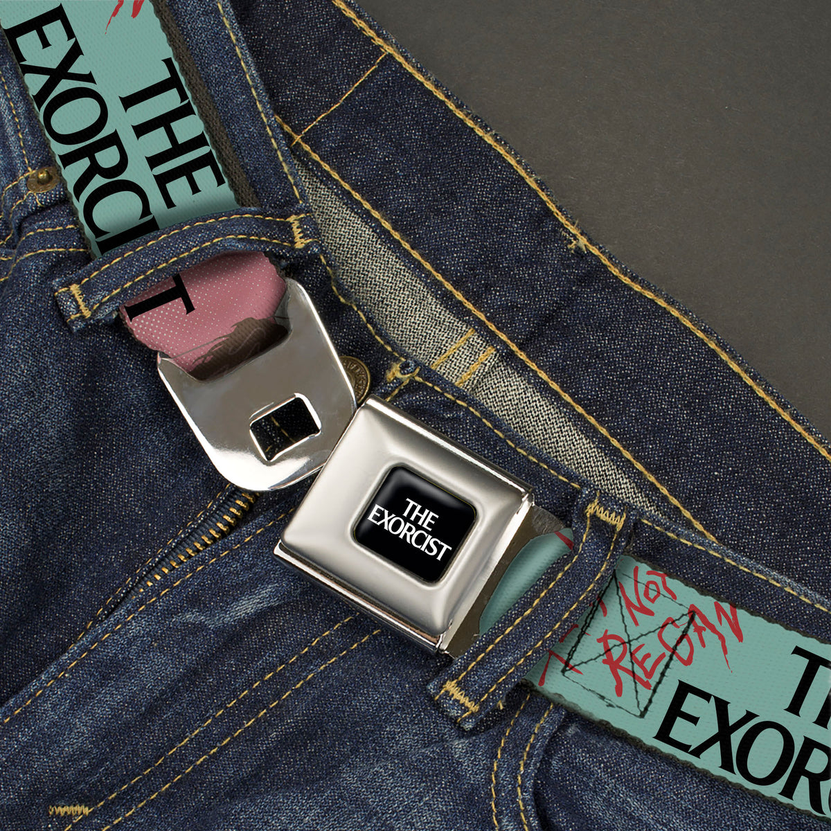 THE EXORCIST Title Logo Full Color Black/White Seatbelt Belt - THE EXORCIST I'M NOT REGAN Elevation Pose and Face Pop Art Webbing Seatbelt Belts The Exorcist