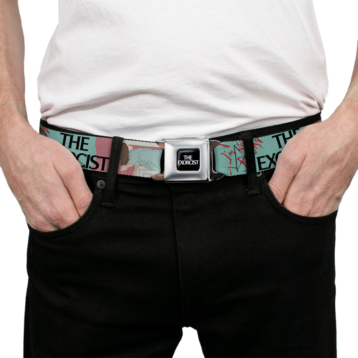 THE EXORCIST Title Logo Full Color Black/White Seatbelt Belt - THE EXORCIST I'M NOT REGAN Elevation Pose and Face Pop Art Webbing Seatbelt Belts The Exorcist