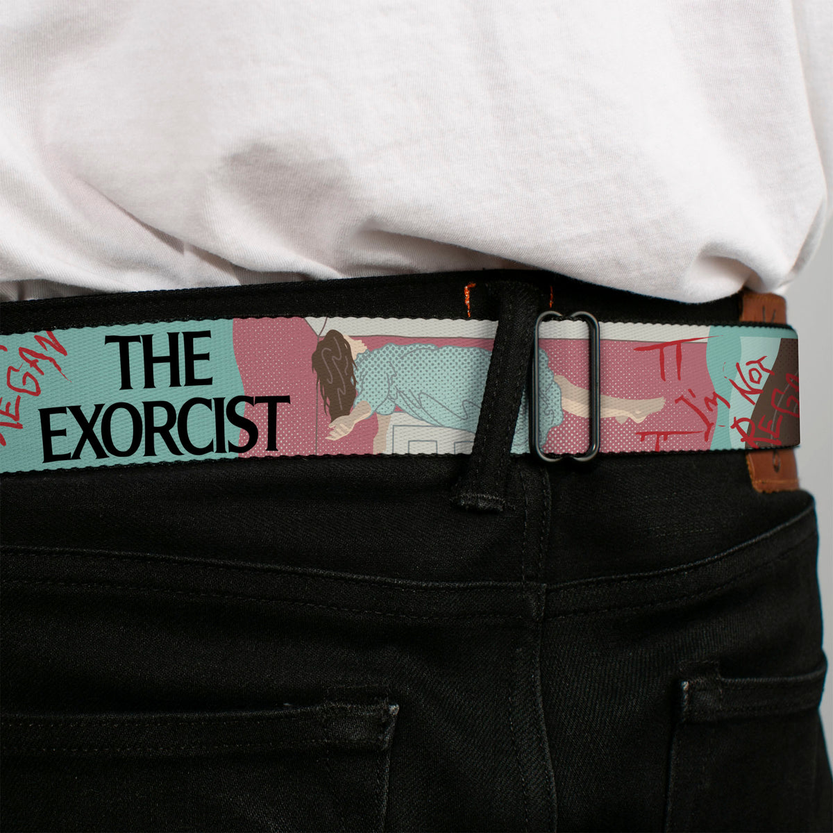 THE EXORCIST Title Logo Full Color Black/White Seatbelt Belt - THE EXORCIST I'M NOT REGAN Elevation Pose and Face Pop Art Webbing Seatbelt Belts The Exorcist