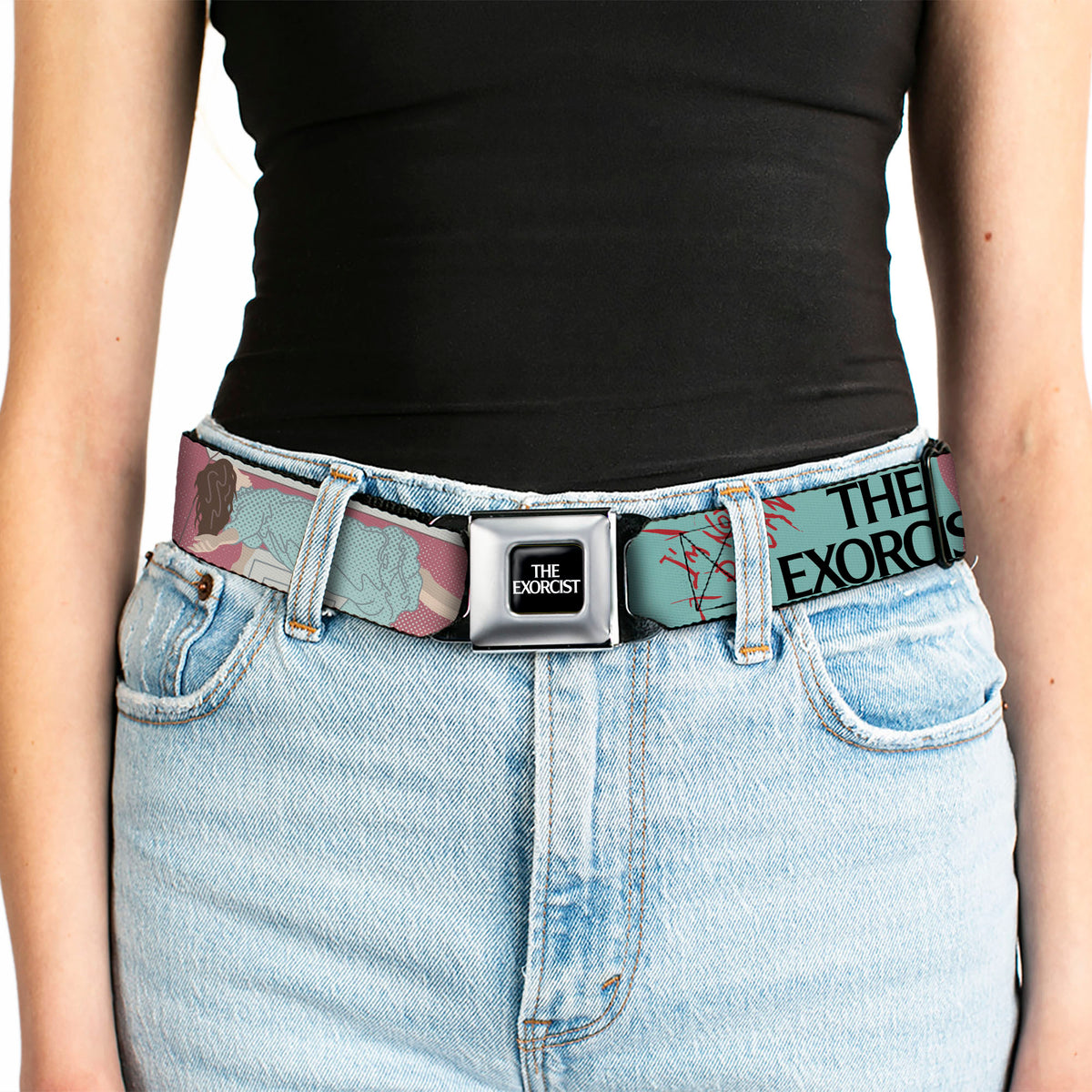 THE EXORCIST Title Logo Full Color Black/White Seatbelt Belt - THE EXORCIST I'M NOT REGAN Elevation Pose and Face Pop Art Webbing Seatbelt Belts The Exorcist