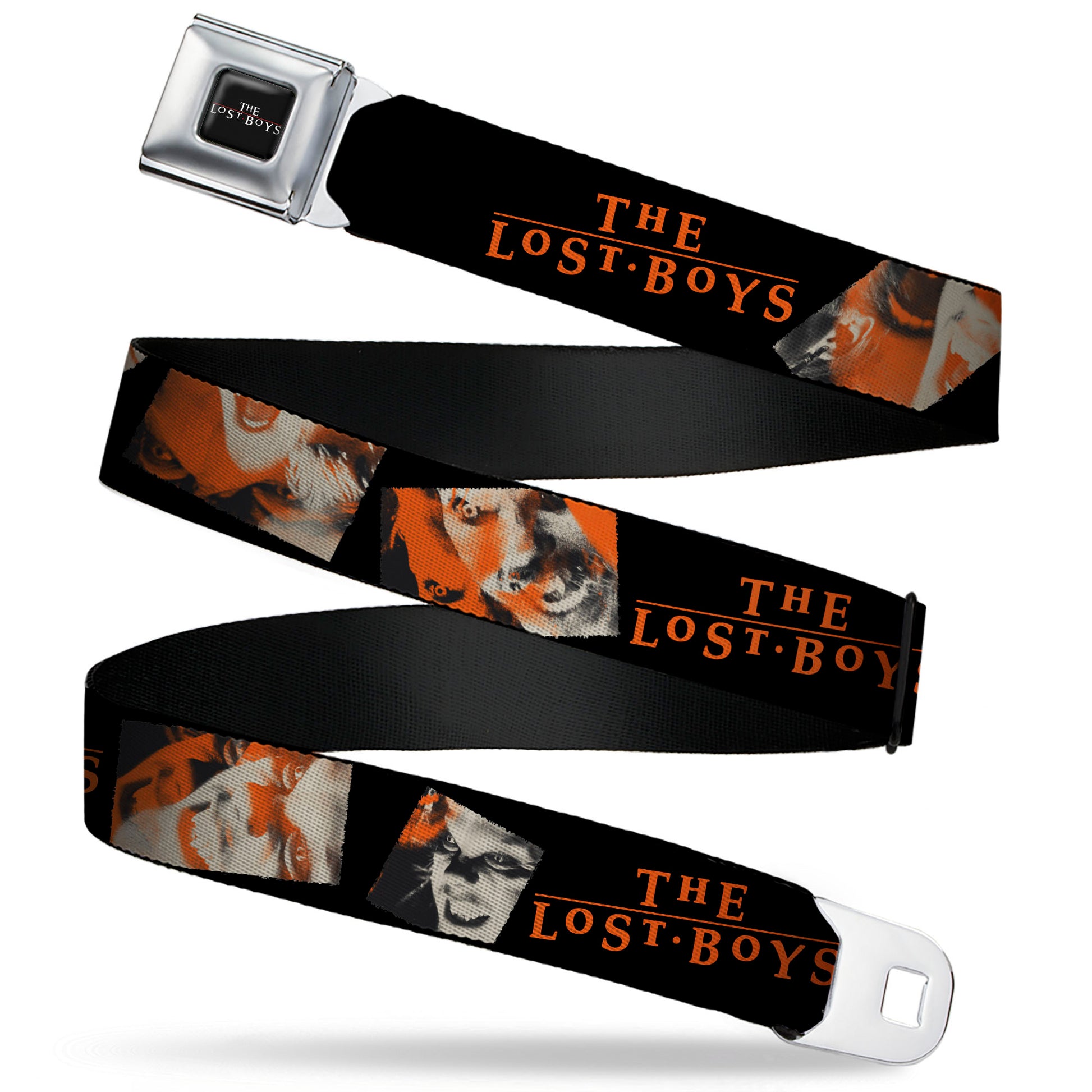 THE LOST BOYS Title Logo Full Color Black/White Seatbelt Belt - THE LOST BOYS David Pose Stacked and Title Logo Black/Red Webbing Seatbelt Belts The Lost Boys
