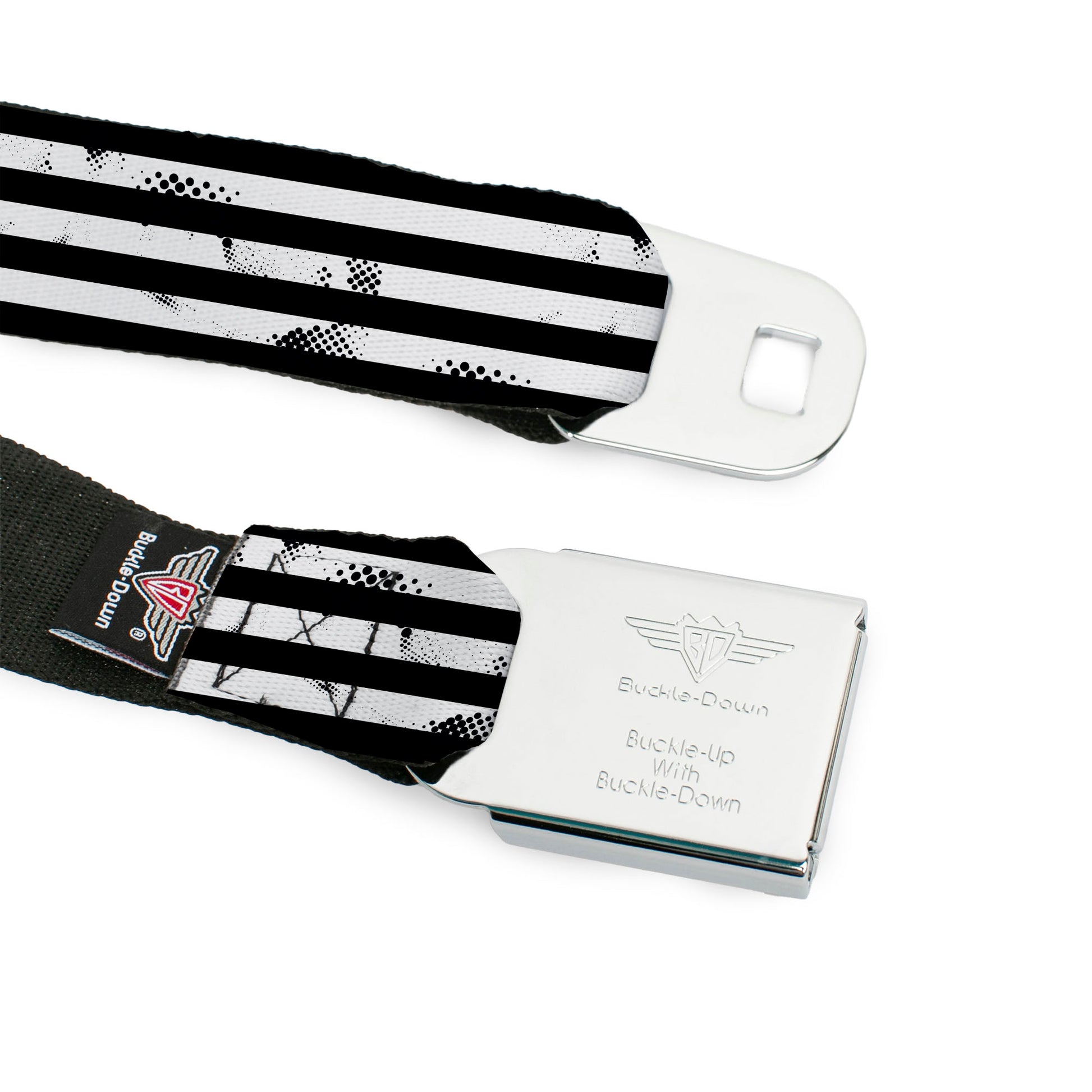 BEETLEJUICE Text Logo Full Color Purple/White Seatbelt Belt - Beetlejuice Suit Striping Black/White Webbing Seatbelt Belts Beetlejuice