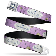 GILMORE GIRLS Title Logo Full Color Blue/White Seatbelt Belt - GILMORE GIRLS Title Logo and Flower Petals Lavender/White/Blue Webbing Seatbelt Belts Gilmore Girls