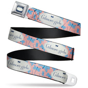 GILMORE GIRLS Title Logo Full Color Blue/White Seatbelt Belt - GILMORE GIRLS Title Logo and Dragon Flies Scattered Pink/White/Blues Webbing Seatbelt Belts Gilmore Girls