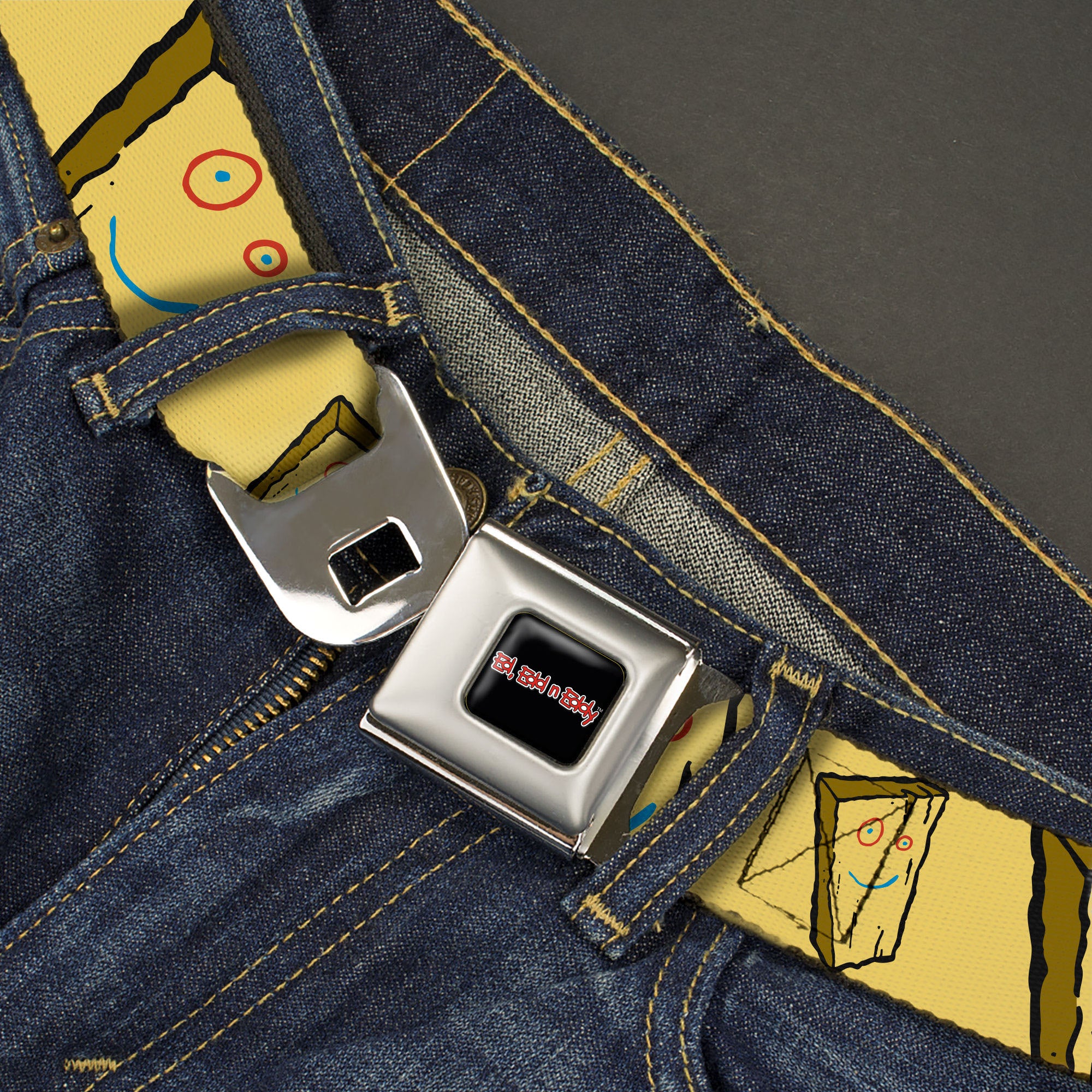 ED EDD N EDDY Title Logo Full Color Black/White/Red Seatbelt Belt - Ed Edd n Eddy Plank Smiling Face Yellow Webbing Seatbelt Belts Ed, Edd n Eddy