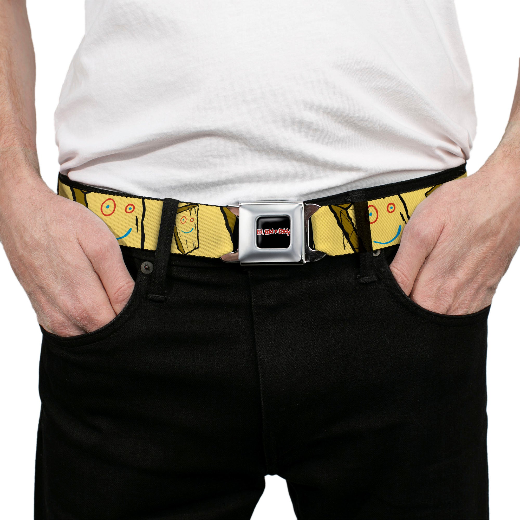 ED EDD N EDDY Title Logo Full Color Black/White/Red Seatbelt Belt - Ed Edd n Eddy Plank Smiling Face Yellow Webbing Seatbelt Belts Ed, Edd n Eddy