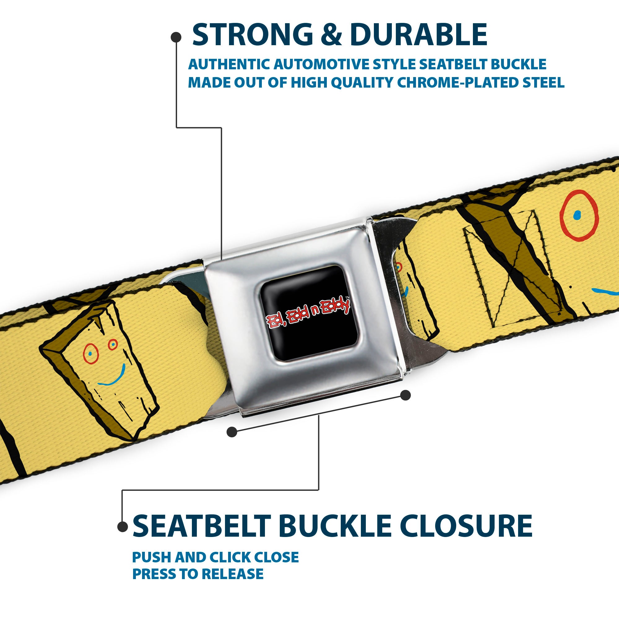 ED EDD N EDDY Title Logo Full Color Black/White/Red Seatbelt Belt - Ed Edd n Eddy Plank Smiling Face Yellow Webbing Seatbelt Belts Ed, Edd n Eddy