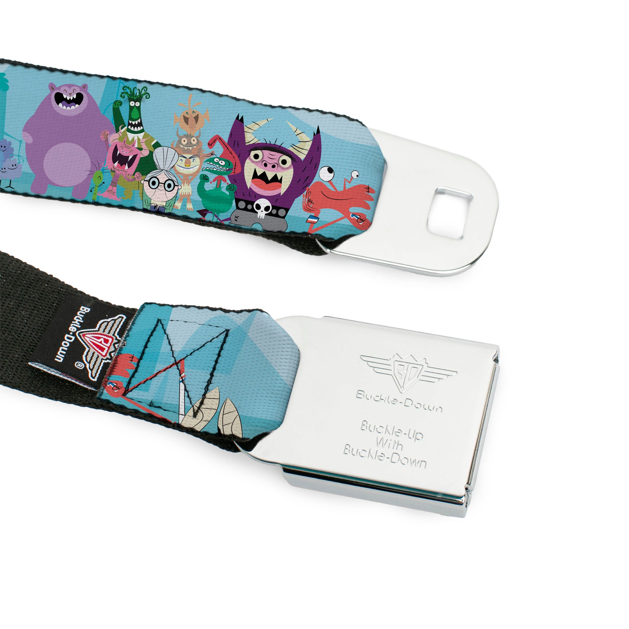 FOSTER'S HOME FOR IMAGINARY FRIENDS Title Logo Black/Multi Color Seatbelt Belt - Foster's Home for Imaginary Friends Group Pose Blues Webbing Seatbelt Belts Foster's Home for Imaginary Friends
