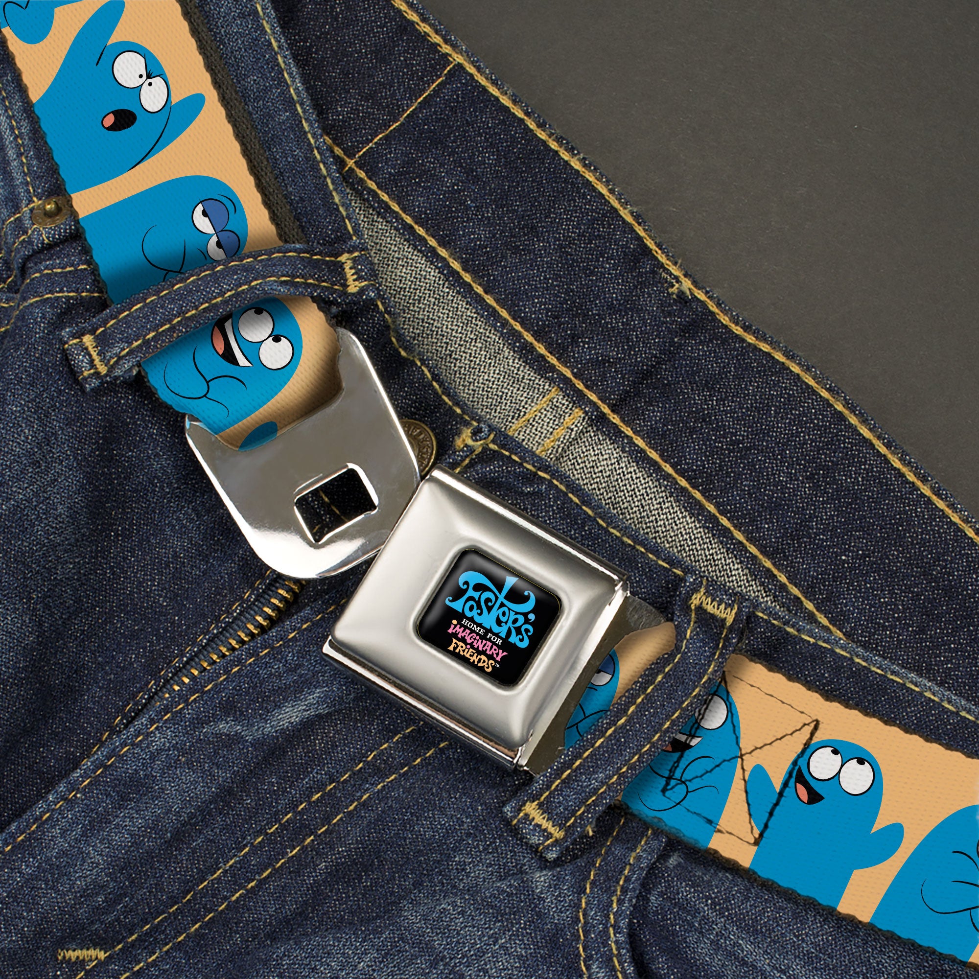 FOSTER'S HOME FOR IMAGINARY FRIENDS Title Logo Black/Multi Color Seatbelt Belt - Foster's Home for Imaginary Friends Bloo Expressions Beige Webbing Seatbelt Belts Foster's Home for Imaginary Friends