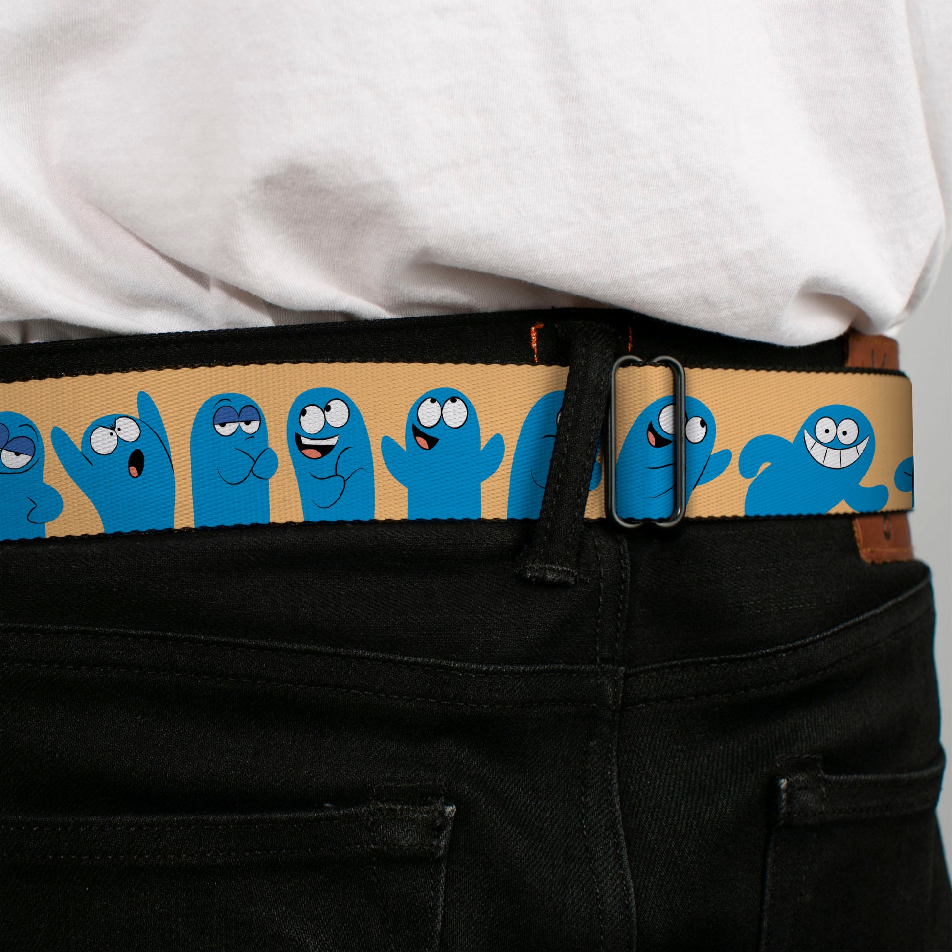 FOSTER'S HOME FOR IMAGINARY FRIENDS Title Logo Black/Multi Color Seatbelt Belt - Foster's Home for Imaginary Friends Bloo Expressions Beige Webbing Seatbelt Belts Foster's Home for Imaginary Friends