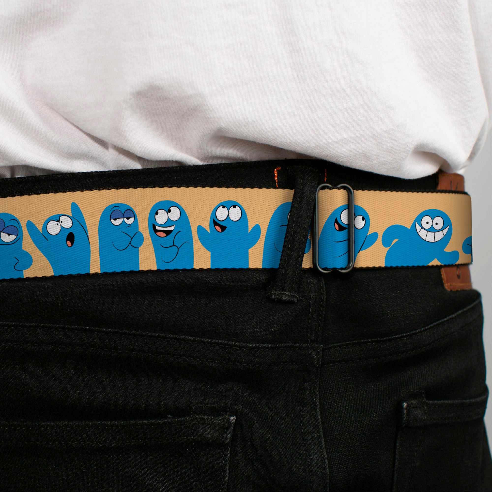 FOSTER'S HOME FOR IMAGINARY FRIENDS Title Logo Black/Multi Color Seatbelt Belt - Foster's Home for Imaginary Friends Bloo Expressions Beige Webbing Seatbelt Belts Foster's Home for Imaginary Friends