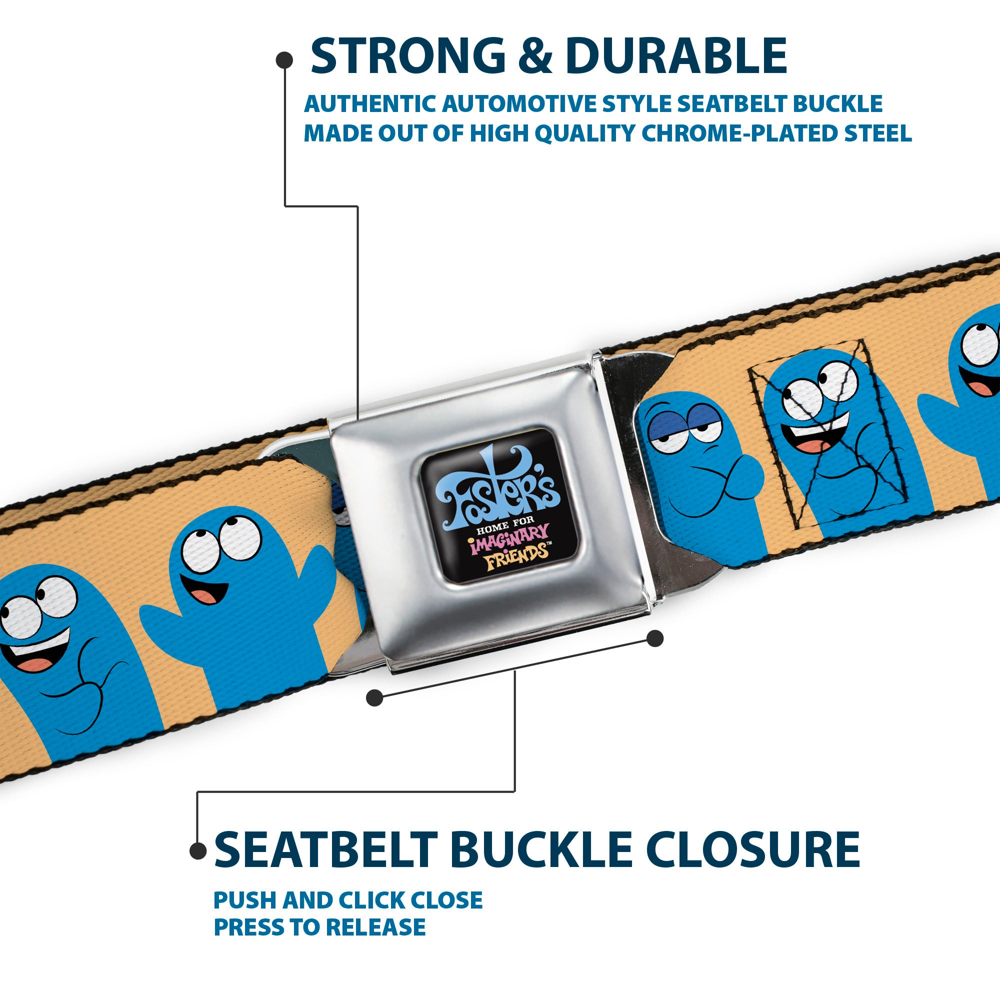 FOSTER'S HOME FOR IMAGINARY FRIENDS Title Logo Black/Multi Color Seatbelt Belt - Foster's Home for Imaginary Friends Bloo Expressions Beige Webbing Seatbelt Belts Foster's Home for Imaginary Friends