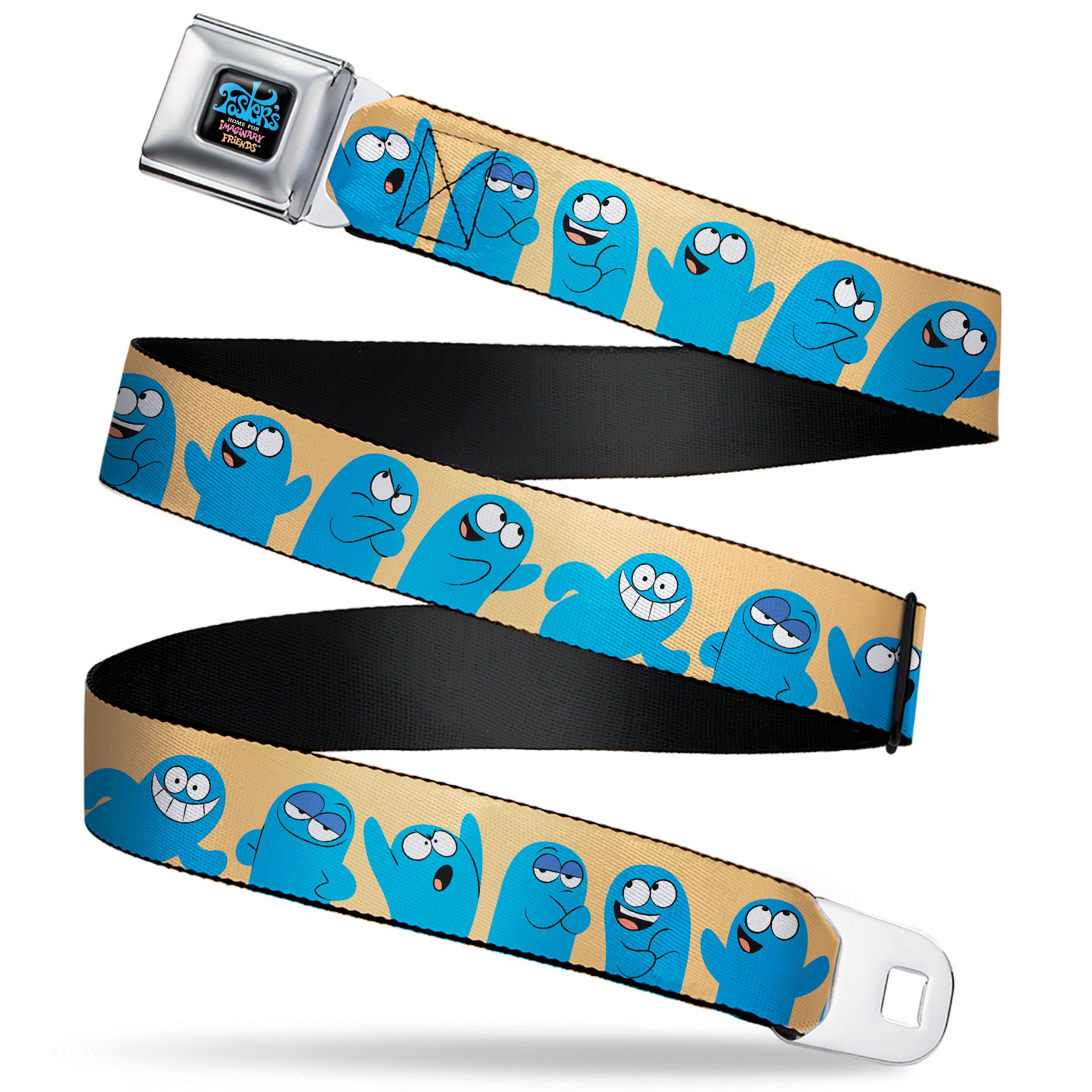 FOSTER'S HOME FOR IMAGINARY FRIENDS Title Logo Black/Multi Color Seatbelt Belt - Foster's Home for Imaginary Friends Bloo Expressions Beige Webbing Seatbelt Belts Foster's Home for Imaginary Friends