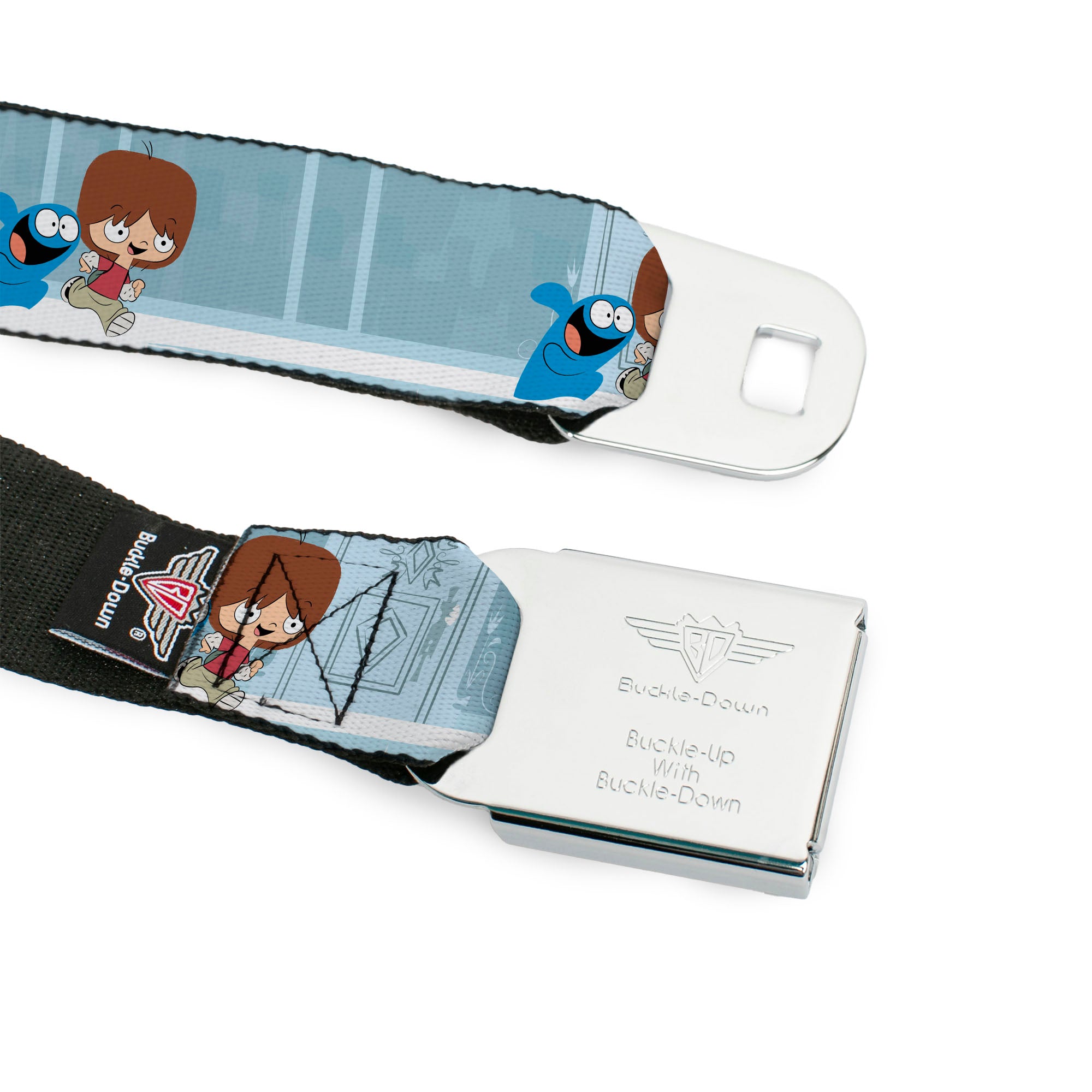 FOSTER'S HOME FOR IMAGINARY FRIENDS Title Logo Black/Multi Color Seatbelt Belt - Foster's Home for Imaginary Friends Mac and Bloo Pose Blues Webbing Seatbelt Belts Foster's Home for Imaginary Friends
