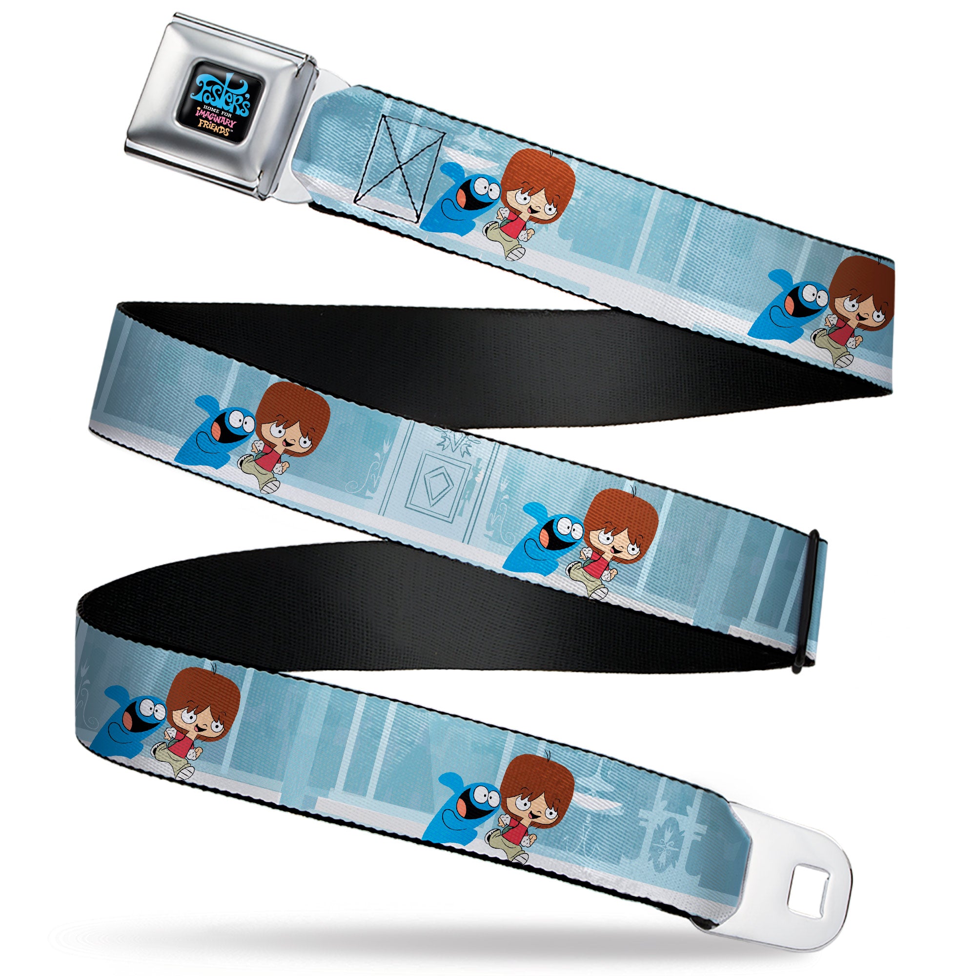FOSTER'S HOME FOR IMAGINARY FRIENDS Title Logo Black/Multi Color Seatbelt Belt - Foster's Home for Imaginary Friends Mac and Bloo Pose Blues Webbing Seatbelt Belts Foster's Home for Imaginary Friends