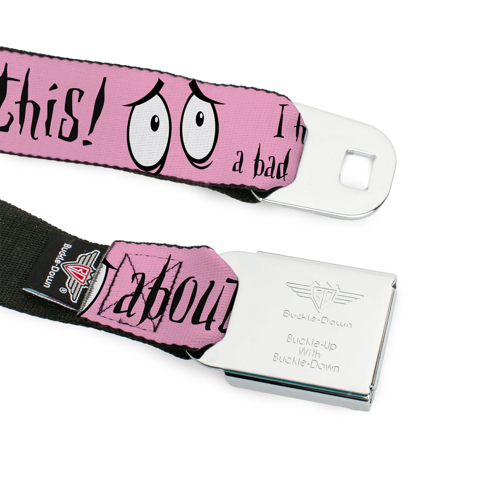 COURAGE THE COWARDLY DOG Title Logo Full Color Black/Red/Green Seatbelt Belt - Courage the Cowardly Dog I HAVE A BAD FEELING ABOUT THIS Eyes Pink/Black Webbing Seatbelt Belts Courage the Cowardly Dog
