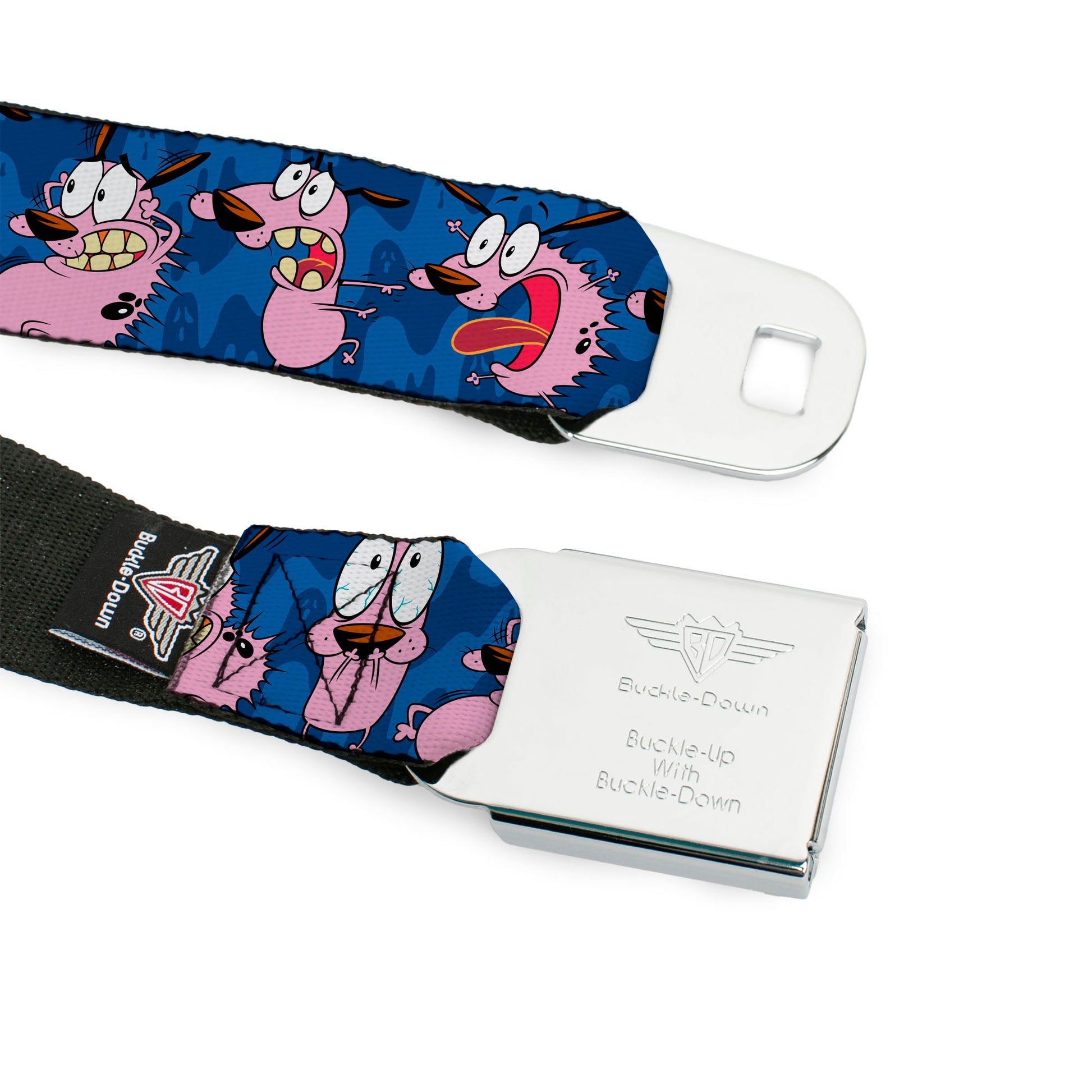 COURAGE THE COWARDLY DOG Title Logo Full Color Black/Red/Green Seatbelt Belt - Courage the Cowardly Dog Expression Poses Blues Webbing Seatbelt Belts Courage the Cowardly Dog