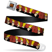 JOHNNY BRAVO Title Logo Full Color Black/Red Seatbelt Belt - Johnny Bravo Pose Turns Browns Webbing Seatbelt Belts Johnny Bravo