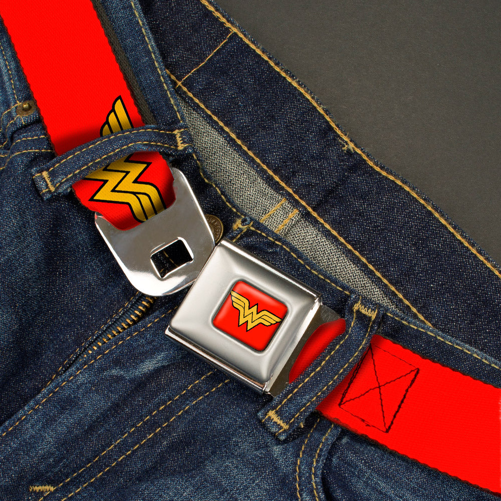 Wonder Woman Logo Full Color Red Seatbelt Belt - Wonder Woman Logo Red Webbing Seatbelt Belts DC Comics