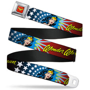 Wonder Woman Logo Full Color Red Seatbelt Belt - Wonder Woman Face w/Stars Webbing Seatbelt Belts DC Comics