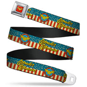 Wonder Woman Logo Full Color Red Seatbelt Belt - WONDER WOMAN/Logo Americana Red/White/Blue/Yellow Webbing Seatbelt Belts DC Comics