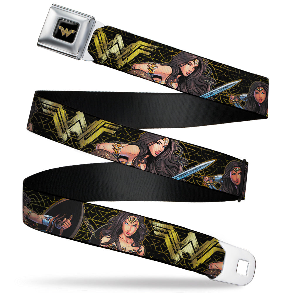 Wonder Woman 2017 Icon Full Color Black/Gold Seatbelt Belt - Wonder Woman 2017 Icon/3-Sketch Poses Black/Gold Webbing Seatbelt Belts DC Comics