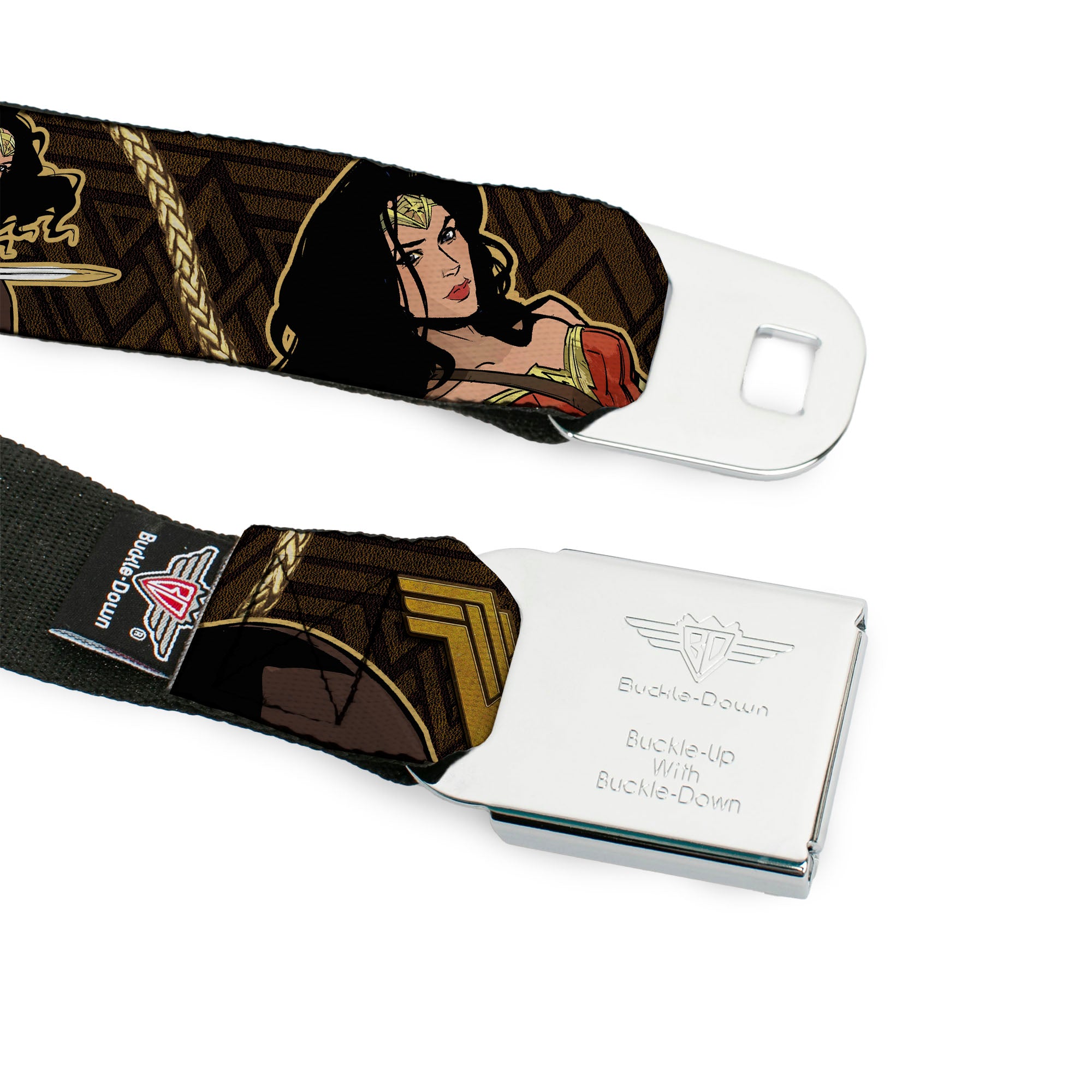 Wonder Woman 2017 Icon Full Color Black/Gold Seatbelt Belt - Wonder Woman 2017 Icon/3-Poses/Lasso of Truth Black/Brown/Golds Webbing Seatbelt Belts DC Comics