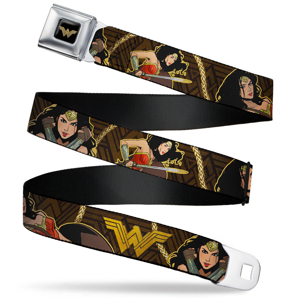 Wonder Woman 2017 Icon Full Color Black/Gold Seatbelt Belt - Wonder Woman 2017 Icon/3-Poses/Lasso of Truth Black/Brown/Golds Webbing Seatbelt Belts DC Comics
