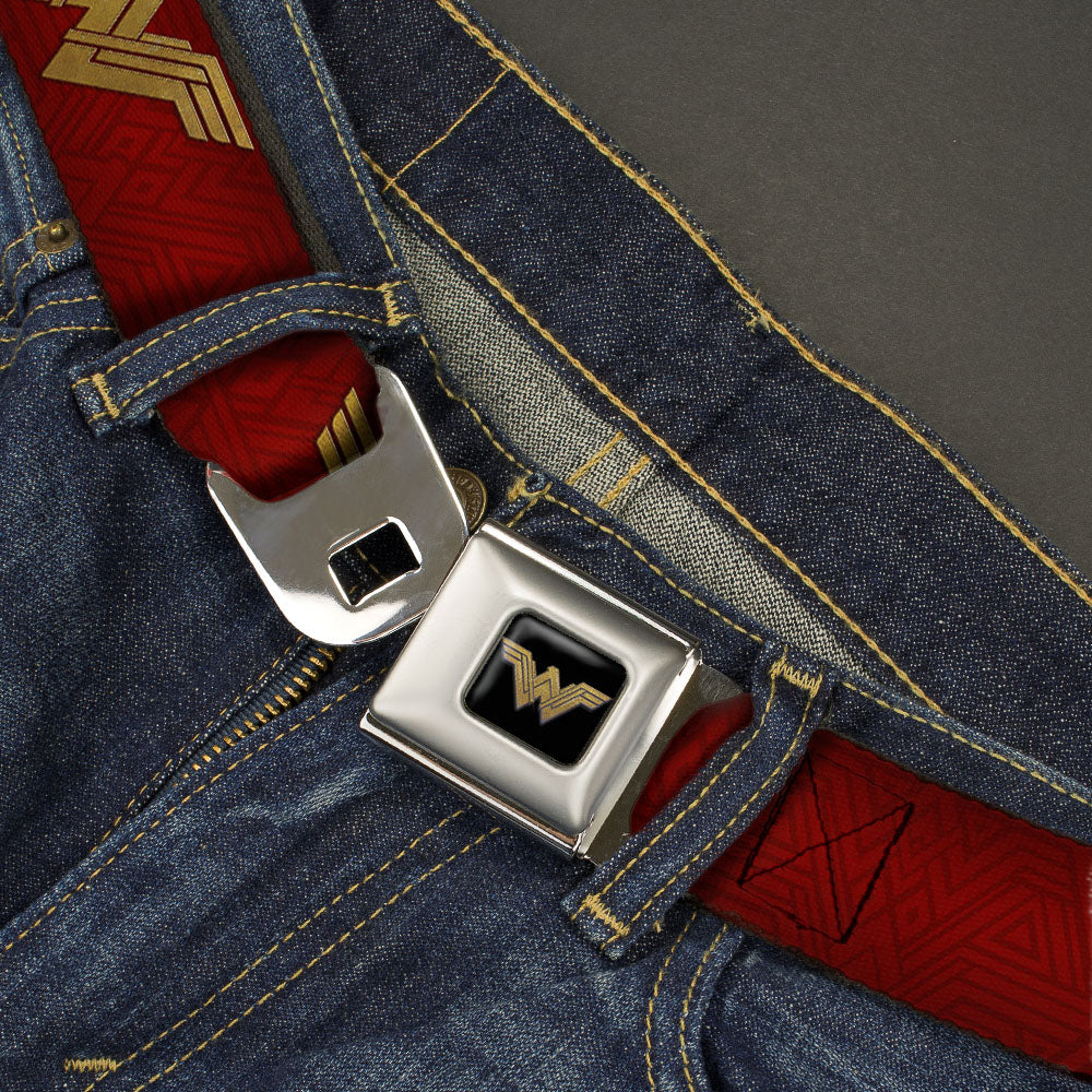 Wonder Woman 2017 Icon Full Color Black/Gold Seatbelt Belt - Wonder Woman 2017 Icon Reds/Golds Webbing Seatbelt Belts DC Comics