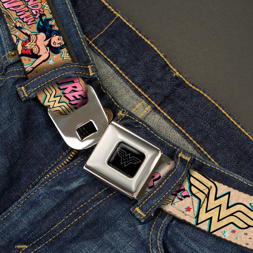 Wonder Woman Black Silver Seatbelt Belt - Wonder Woman Strength & Power Webbing Seatbelt Belts DC Comics