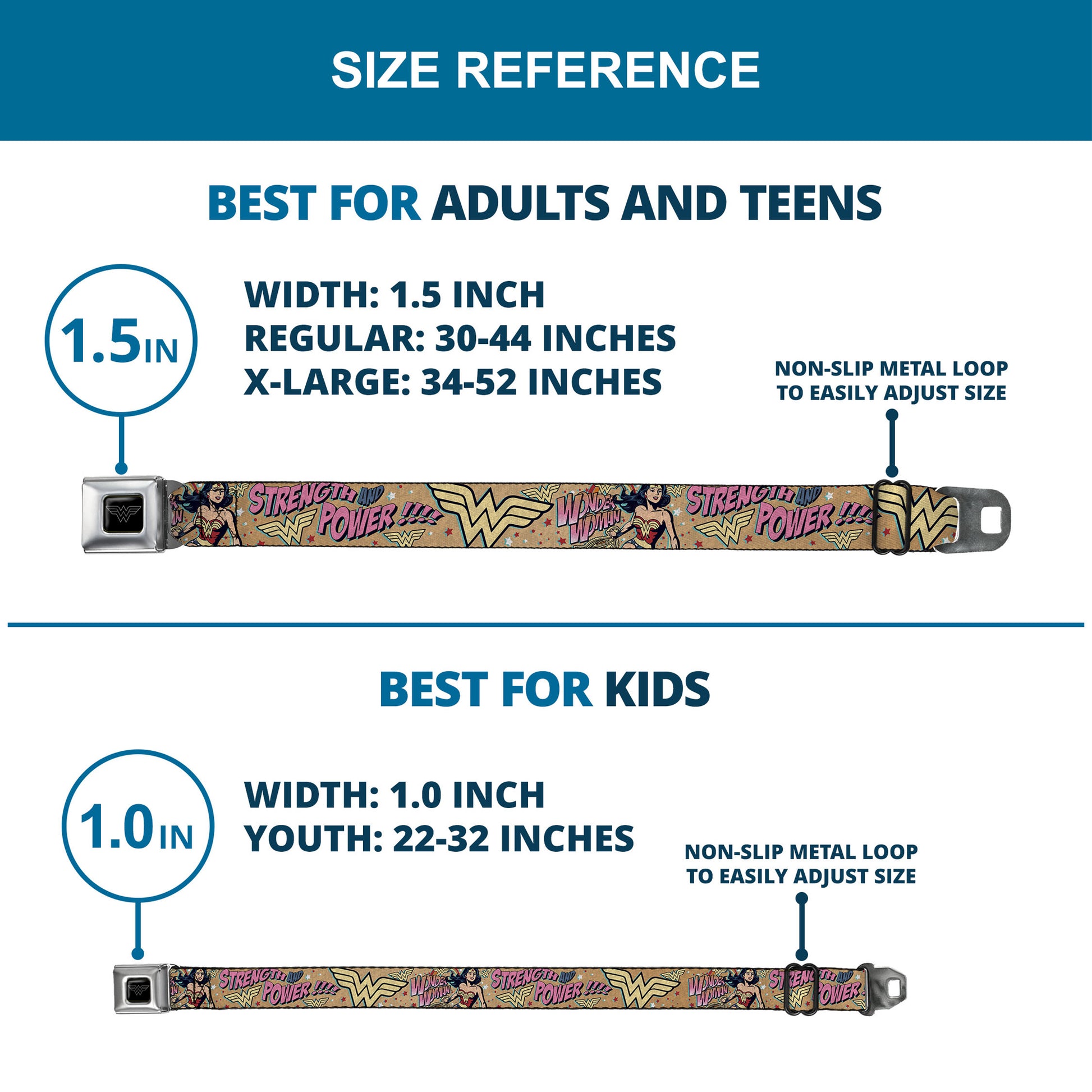 Wonder Woman Black Silver Seatbelt Belt - Wonder Woman Strength & Power Webbing Seatbelt Belts DC Comics