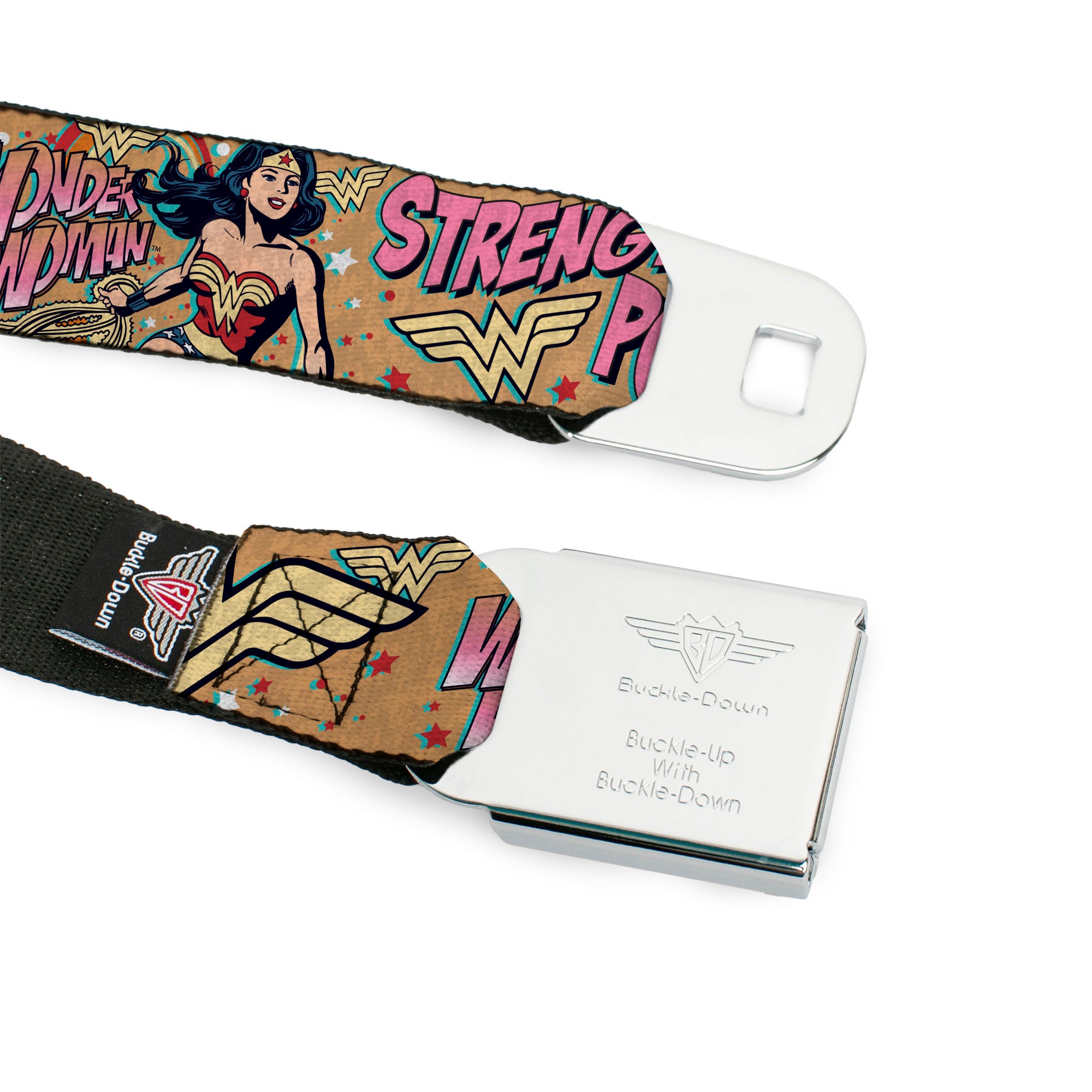 Wonder Woman Black Silver Seatbelt Belt - Wonder Woman Strength & Power Webbing Seatbelt Belts DC Comics