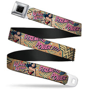 Wonder Woman Black Silver Seatbelt Belt - Wonder Woman Strength & Power Webbing Seatbelt Belts DC Comics