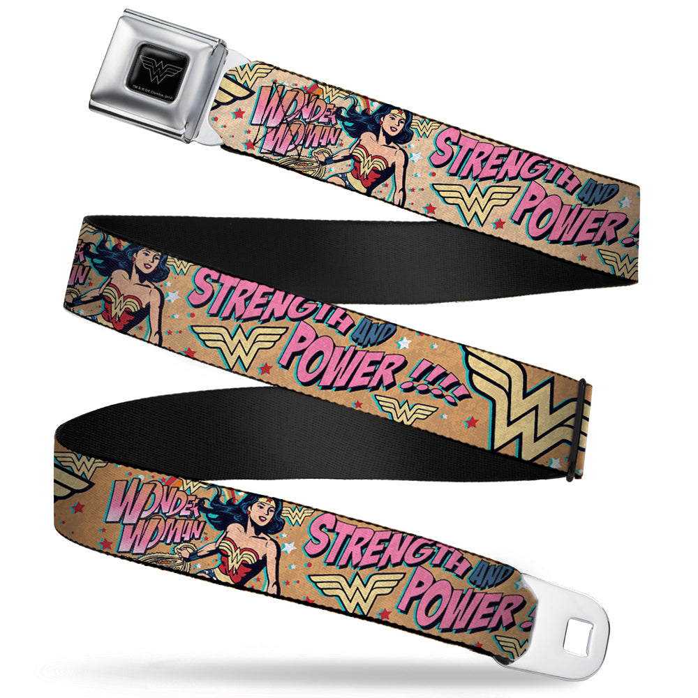 Wonder Woman Black Silver Seatbelt Belt - Wonder Woman Strength & Power Webbing Seatbelt Belts DC Comics