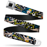 Wonder Woman Black Silver Seatbelt Belt - Wonder Woman/StarsÂ Black/White Webbing Seatbelt Belts DC Comics