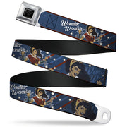 Wonder Woman Black Silver Seatbelt Belt - WONDER WOMAN/Bombshell Pose Blue/Red/White Webbing Seatbelt Belts DC Comics
