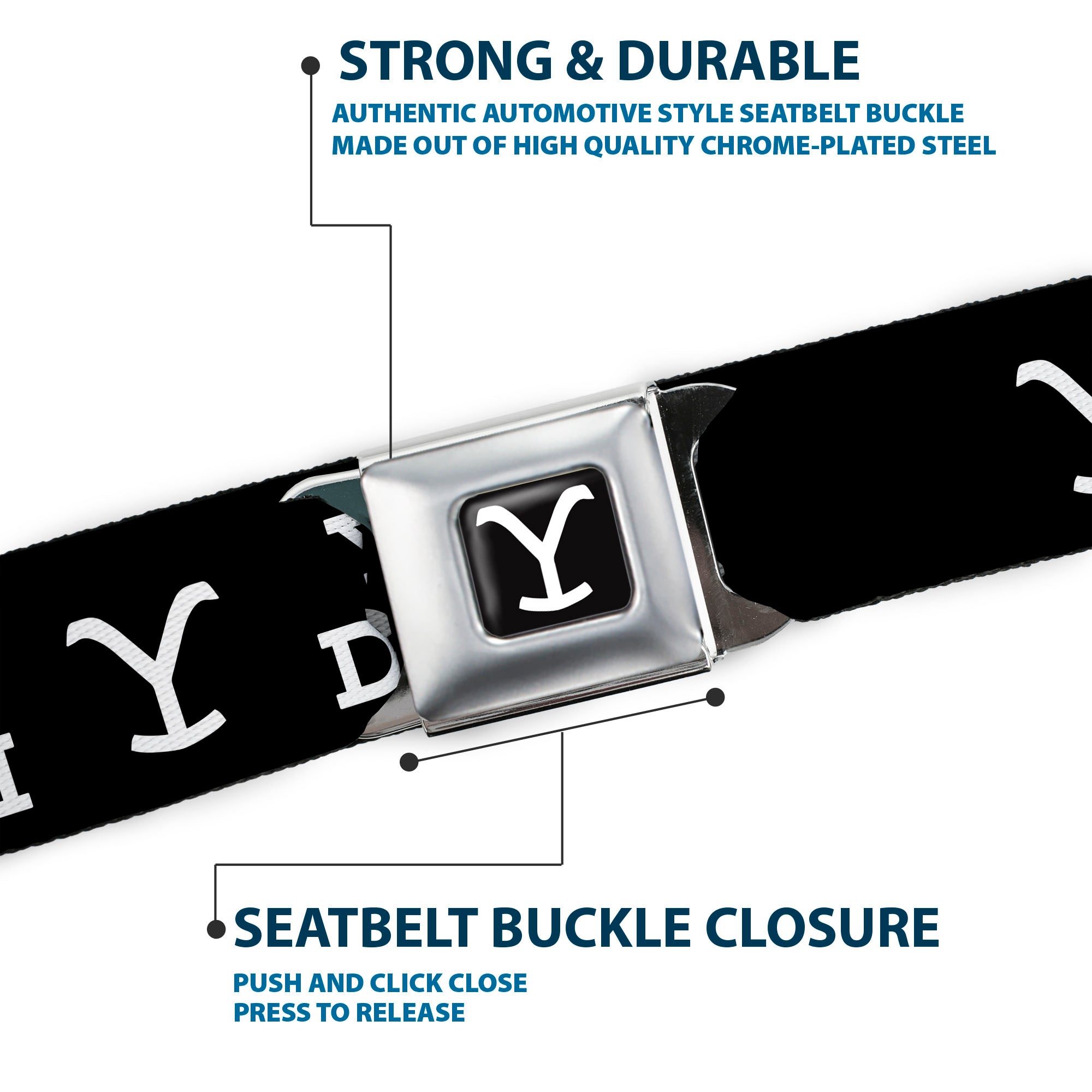 Yellowstone Y Logo Full Color Black/White Seatbelt Belt - YELLOWSTONE DUTTON RANCH and Logo Black/White Webbing Seatbelt Belts Yellowstone