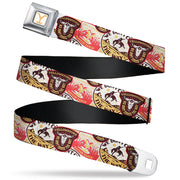 Yellowstone Y Logo Full Color White/Yellow Seatbelt Belt - Yellowstone Patches Stacked Browns/Reds/Yellows Webbing Seatbelt Belts Yellowstone