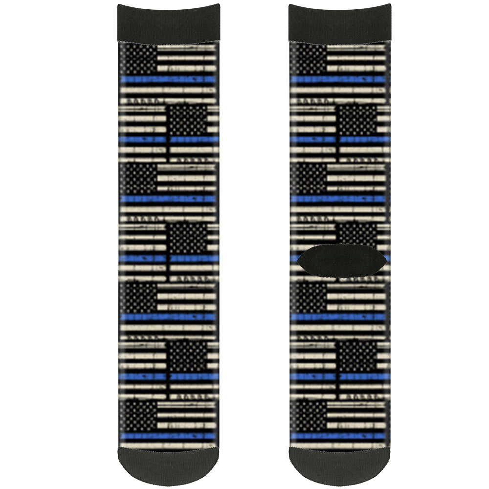 Sock Pair - Polyester - Thin Blue Line Flag Weathered Black/Gray/Blue - CREW Socks Buckle-Down