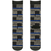 Sock Pair - Polyester - Thin Blue Line Flag Weathered Black/Gray/Blue - CREW Socks Buckle-Down