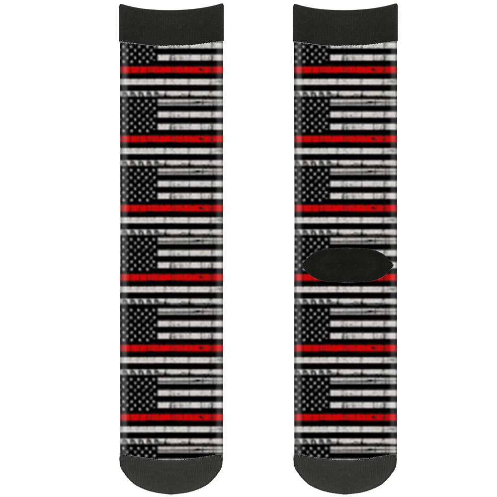 Sock Pair - Polyester - Thin Red Line Flag Weathered Black/Gray/Red - CREW Socks Buckle-Down
