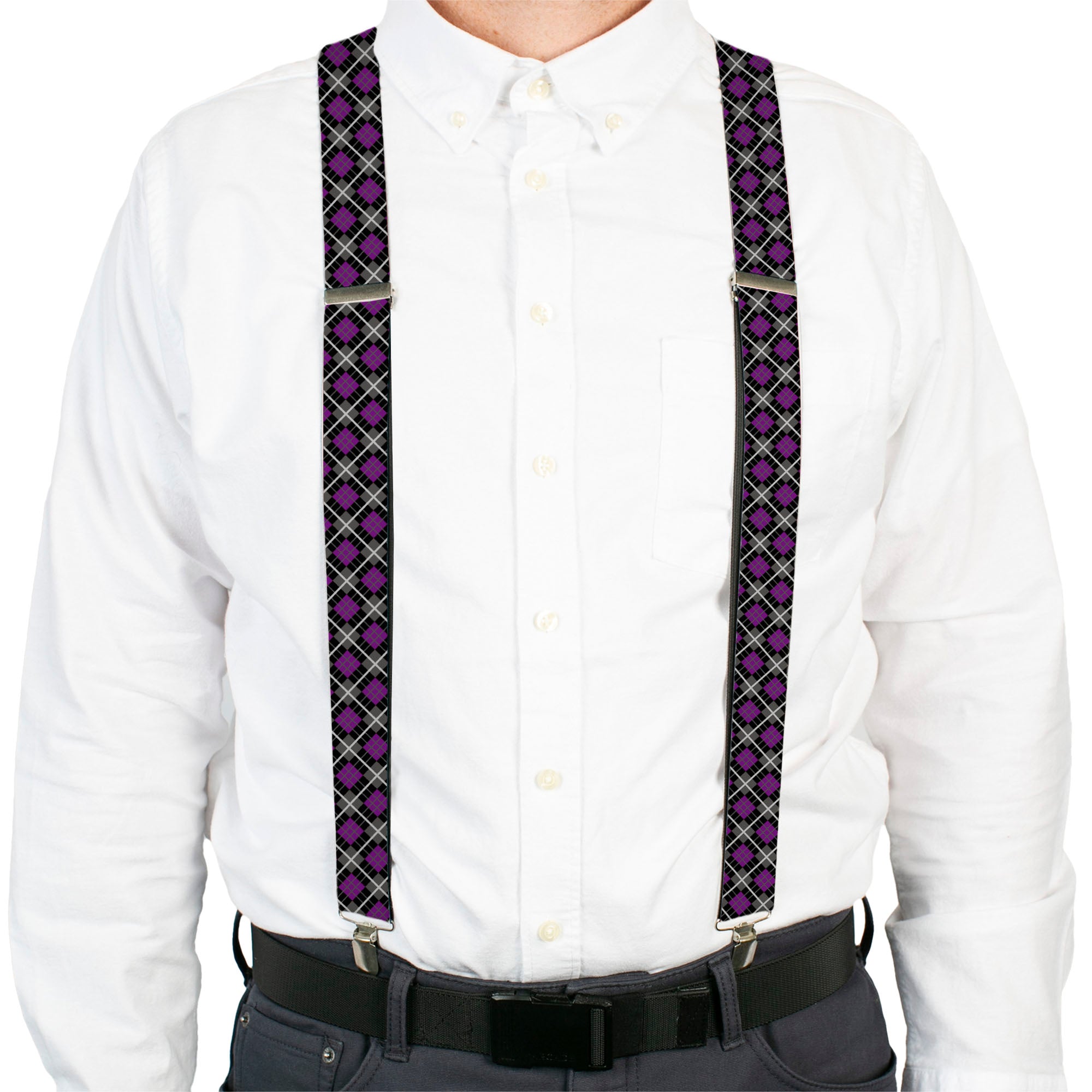 Suspenders - Argyle Black/Gray/Purple Suspenders Buckle-Down