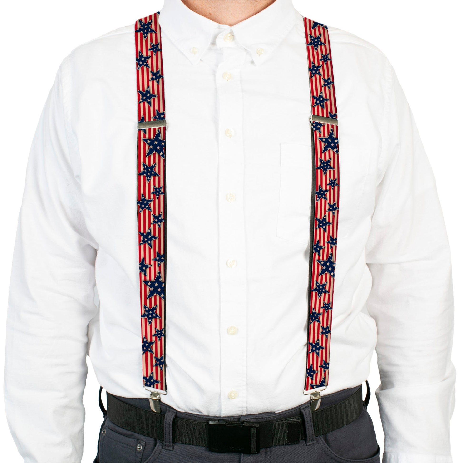 Suspenders - Americana Stars & Stripes Red/White/Blue/White Suspenders Buckle-Down