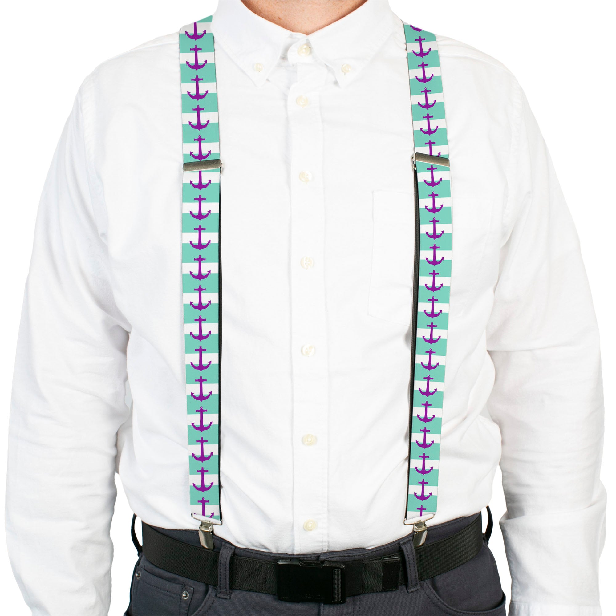 Suspenders - Anchor/Stripe Teal/White/Purple Suspenders Buckle-Down