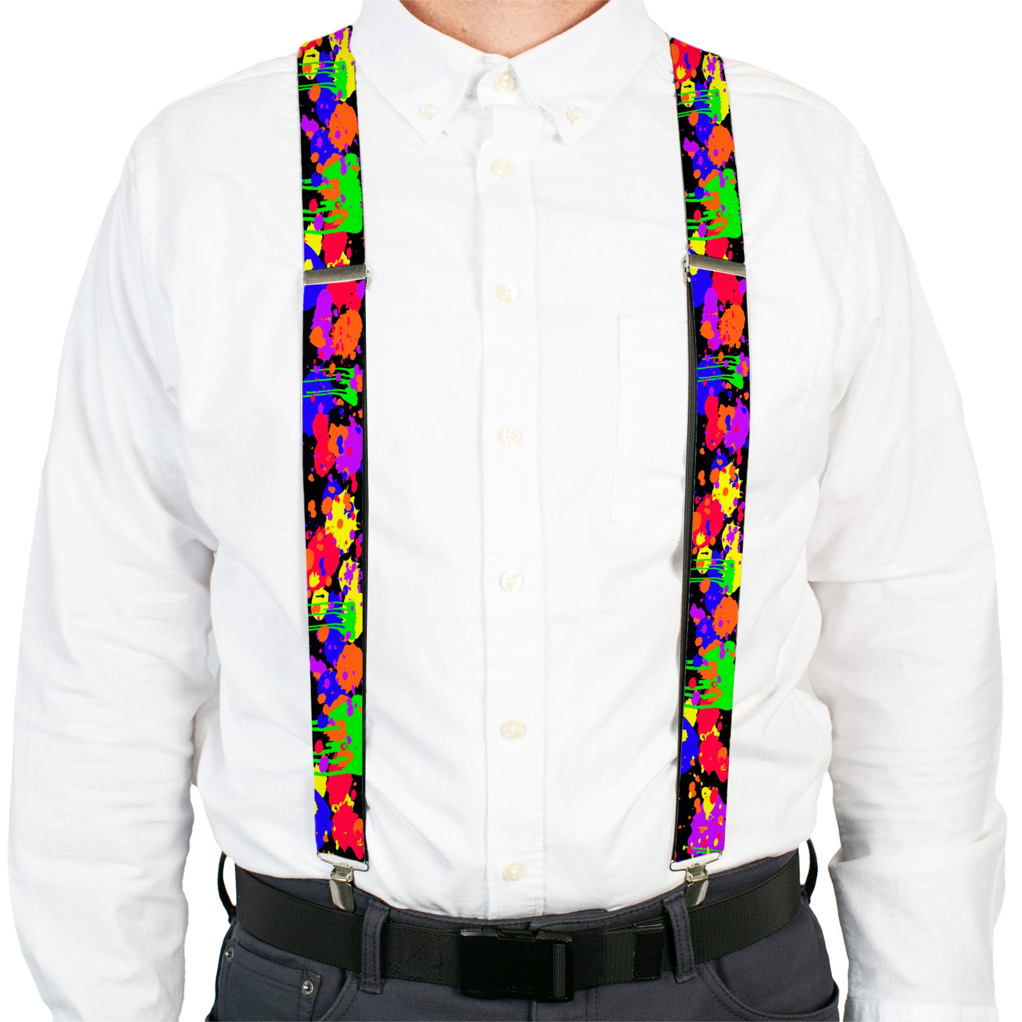 Suspenders - Buckle-Down Paint Splatter Black/Neon Suspenders Buckle-Down